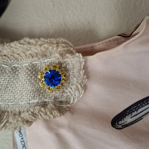 DOLCE & GABBANA girls 7/8 Kitchen Dress With Blue Gem Buttons - Picture 5 of 11